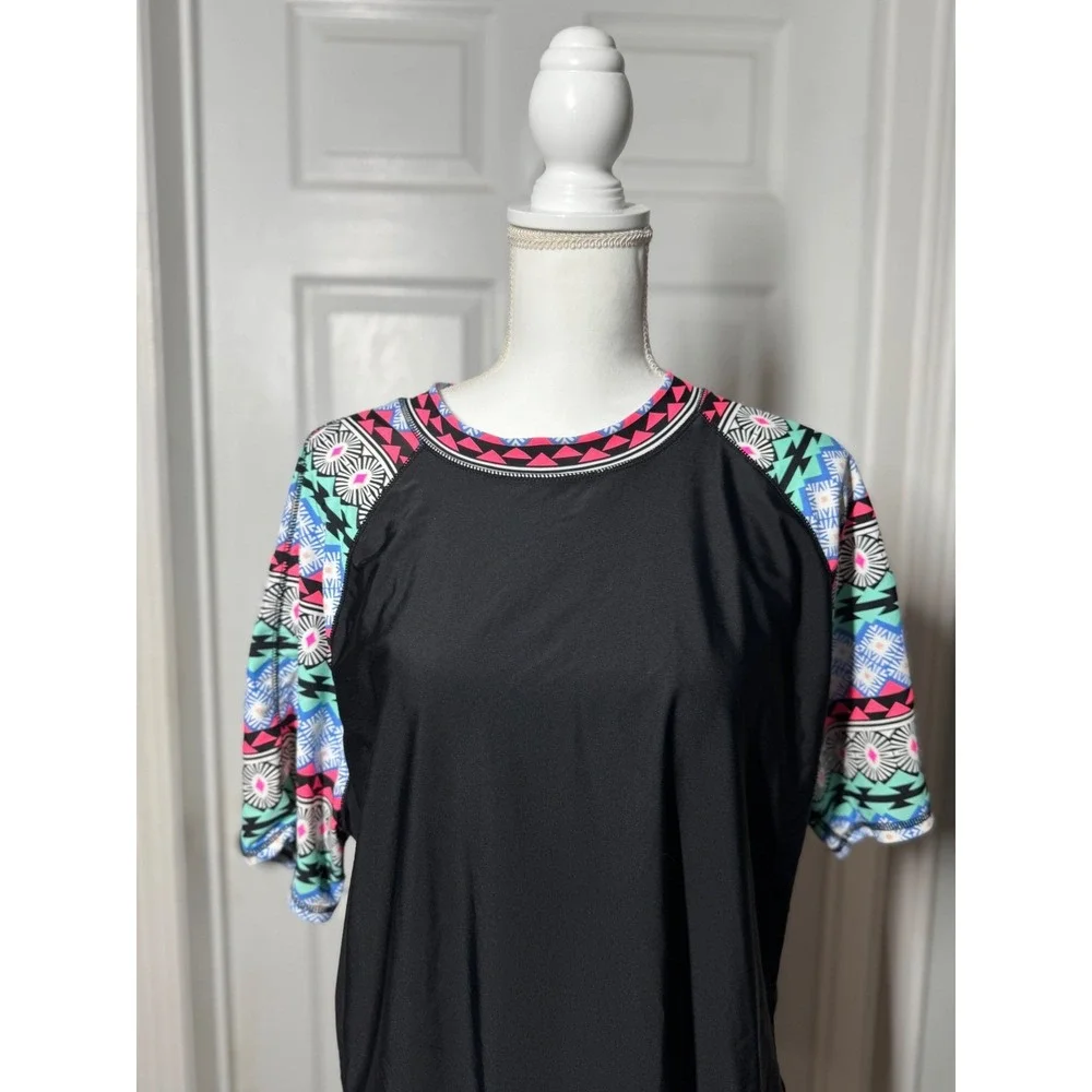 Old Navy XXL Swim‎ Rashguard Top Bundle – Turquoise & Black Mixed Print